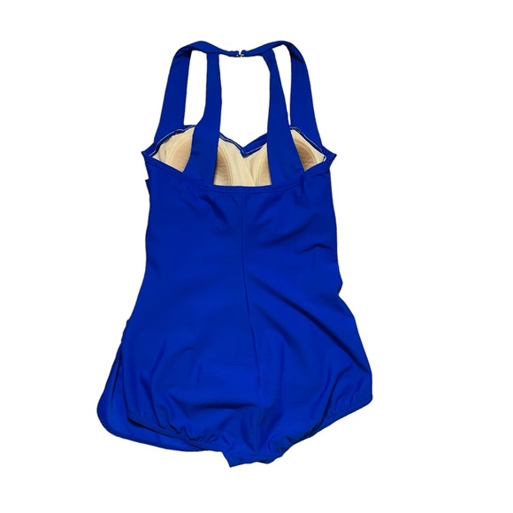 Lands End One Piece Swimsuit Blue Skirted Halter - Picture 5 of 10